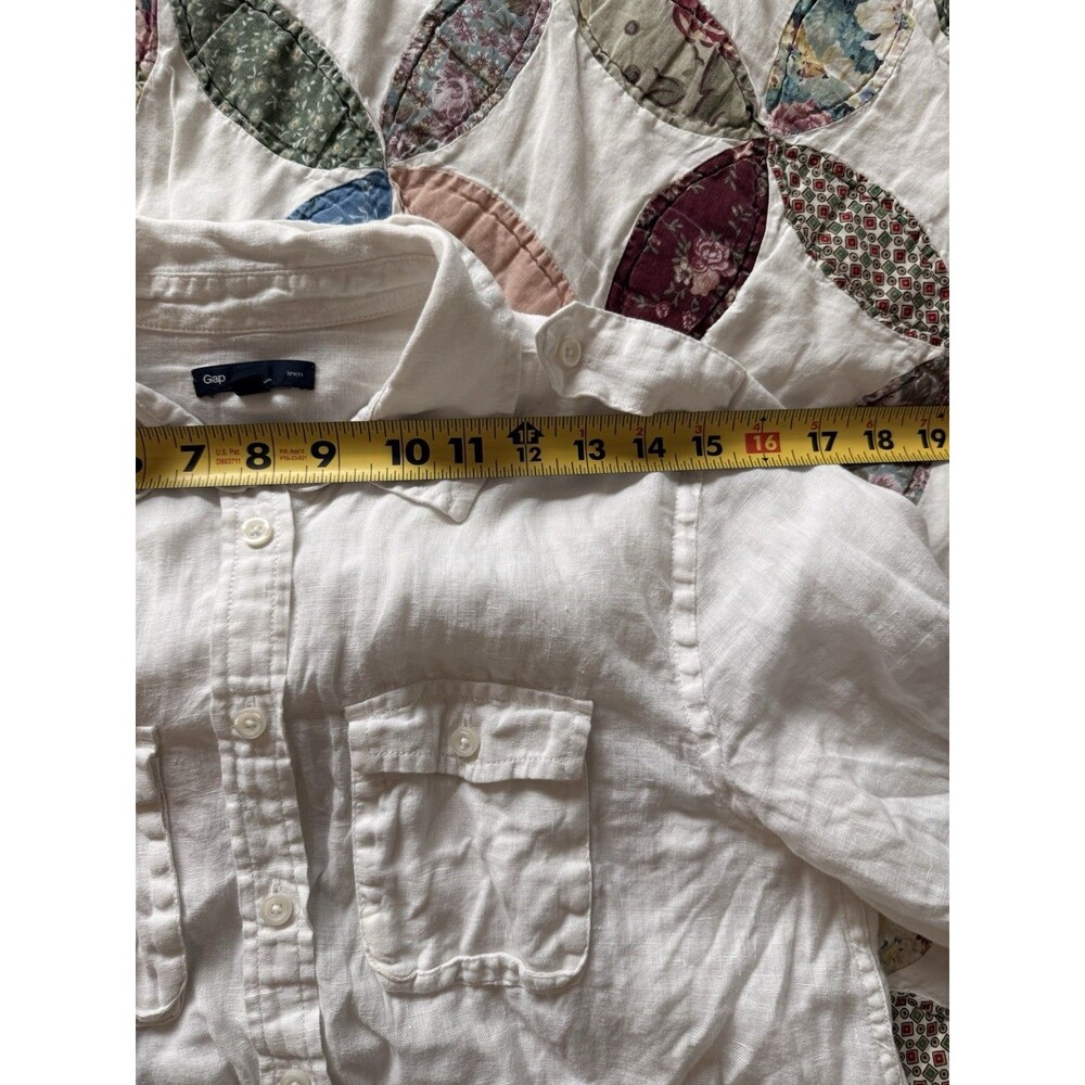 Gap Women’s White Solid Linen Long Sleeve Button-Up Shirt w/ Pockets, M - Picture 6 of 7